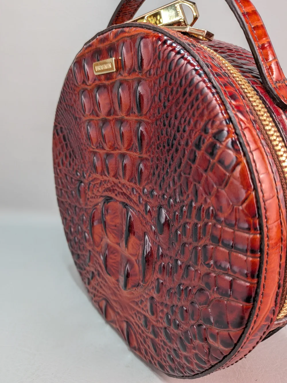 BRAHMIN Lane Circle Melbourne Pecan Crossbody Croc Embossed Leather Microfiber